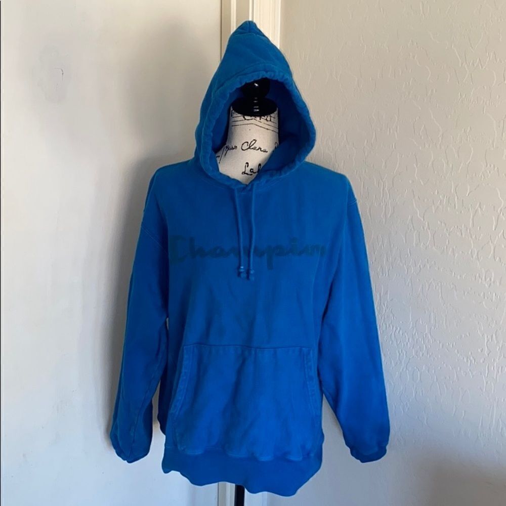 Champion Reverse Weave Blue Hoodie Pullover Sweatshirt Casual Comfy Active